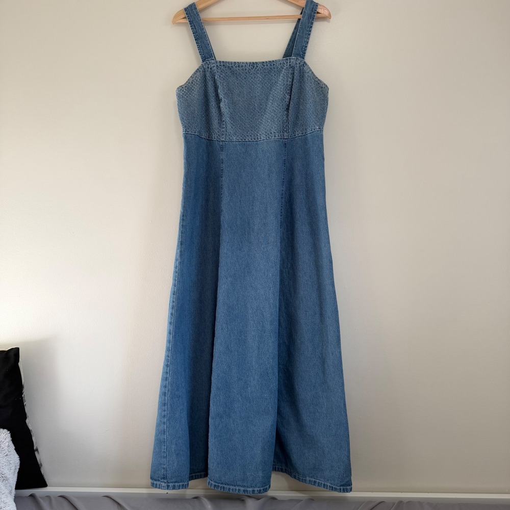 Sketches Clothing Vintage 100% Cotton Denim Eyelet Detailed Maxi Dress Size 10
